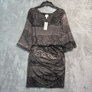 Weston Wear Feather Print Dress Black and Tan Patterned Dress Size S